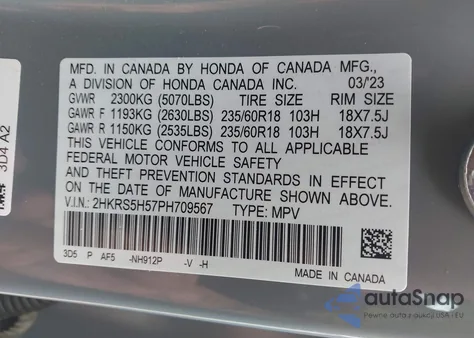 2023 Honda Cr-V Hybrid Sport from USA, damaged, VIN 2HKRS5H57PH709567